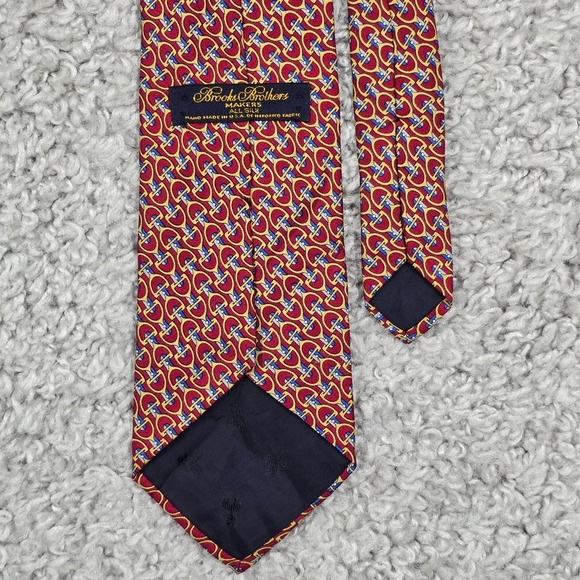 Brooks Brothers Mens Silk Bit Print Tie Red Yellow Preppy Classic Equestrian - Picture 4 of 8